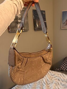 Calvin Klein Vintage Quilted Brown Leather Shoulder Bag with Gold Hardware